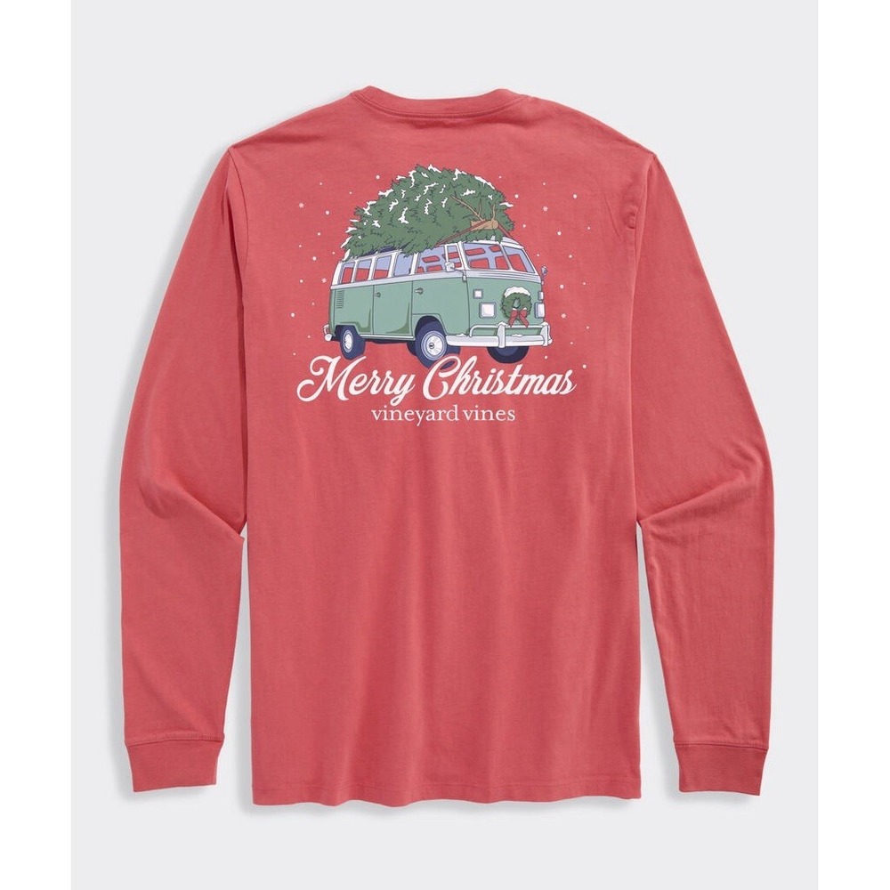 Vineyard Vines Shirt Mens XXL Coral Long Sleeve Christmas Holiday Crew Neck‎ Tee